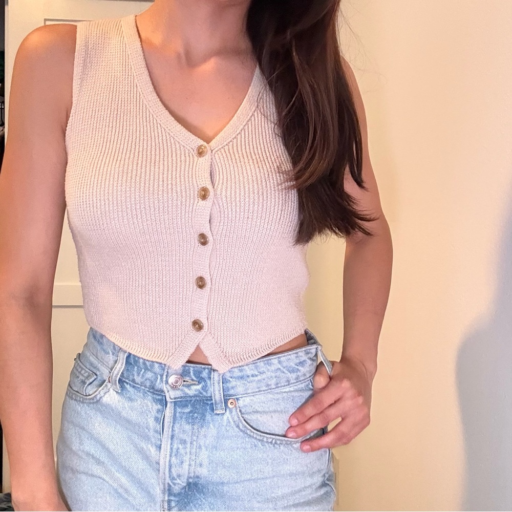 Sincerely Jules Beige Knit Button-Up Vest